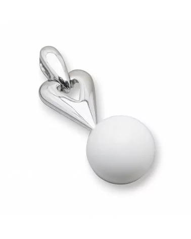 Ciondolo Pendente Di Argento 925 Cuore Con Sfera Di Agata Bianca Liscia 12x36mm-ARGENTO 925 DESIGN ITALY | Worldofjewel.com