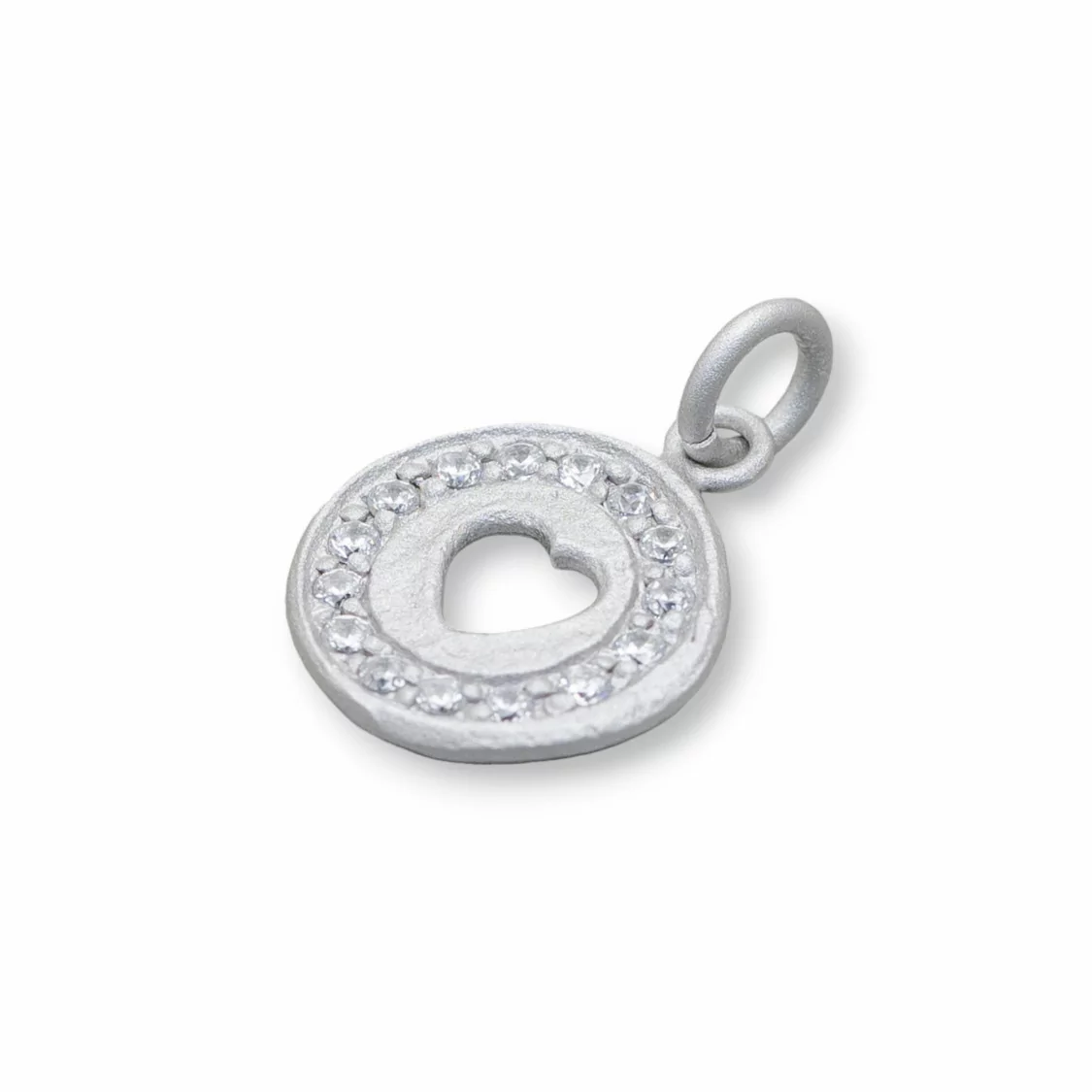 Ciondolo Pendente Di Argento 925 Medaglietta Con Cuore Inciso E Zirconi 14x20mm 4pz-ARGENTO 925 DESIGN ITALY | Worldofjewel.com