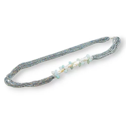 Collana Bijoux Di Cristalli Con Grappoli Di Pietre e Perle Di Fiume Con Chiusura A Molla 76cm-OFFERTE COLLANE | Worldofjewel.com