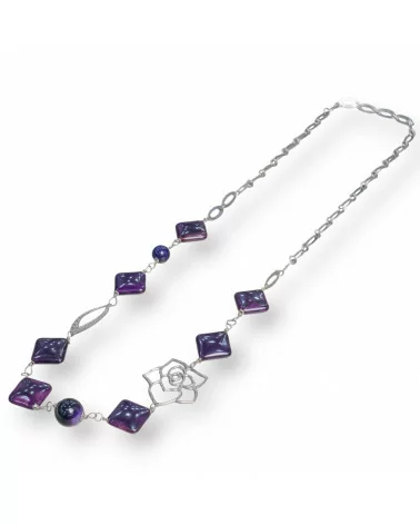 Collana Di Agata Viola Fantasia Con Catena Ovale E Componenti Di Ottone 84cm-OFFERTE COLLANE | Worldofjewel.com