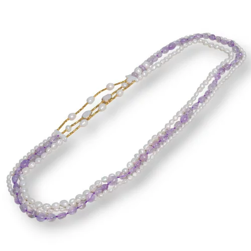 Collana Di Perle Di Fiume E Pietre Dure Ametista Lavanda Con Elementi Bordati 84cm-OFFERTE COLLANE | Worldofjewel.com