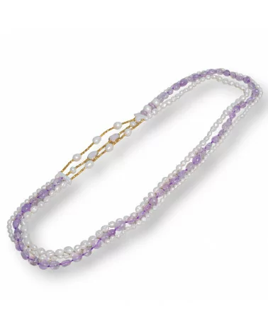 Collana Di Perle Di Fiume E Pietre Dure Ametista Lavanda Con Elementi Bordati 84cm-OFFERTE COLLANE | Worldofjewel.com