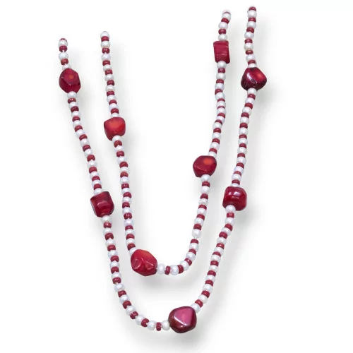 Collana Di Pietre Dure Con Perle Di Fiume E Corallo Bamboo Rosso Forme 133cm-OFFERTE COLLANE | Worldofjewel.com