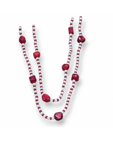 Collana Di Pietre Dure Con Perle Di Fiume E Corallo Bamboo Rosso Forme 133cm-OFFERTE COLLANE | Worldofjewel.com