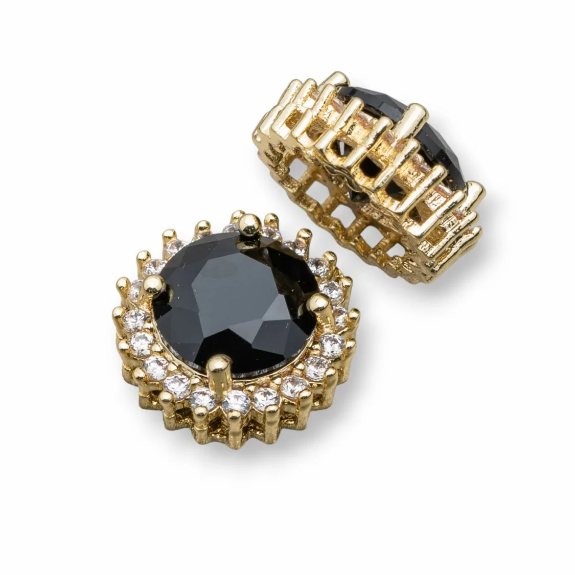 Componente Connettore Centrale Di Ottone Tondo Con Pietre 13mm 10pz Nero Dorato-CONNETTORI CON STRASS | Worldofjewel.com