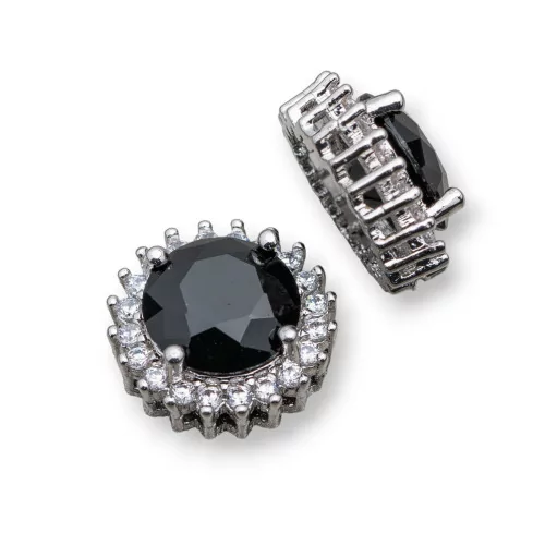 Componente Connettore Centrale Di Ottone Tondo Con Pietre 13mm 10pz Nero Rodiato-CONNETTORI CON STRASS | Worldofjewel.com