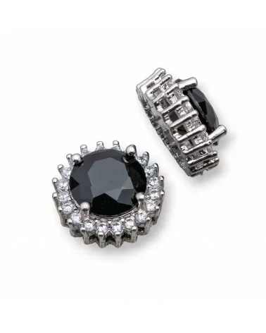 Componente Connettore Centrale Di Ottone Tondo Con Pietre 13mm 10pz Nero Rodiato-CONNETTORI CON STRASS | Worldofjewel.com