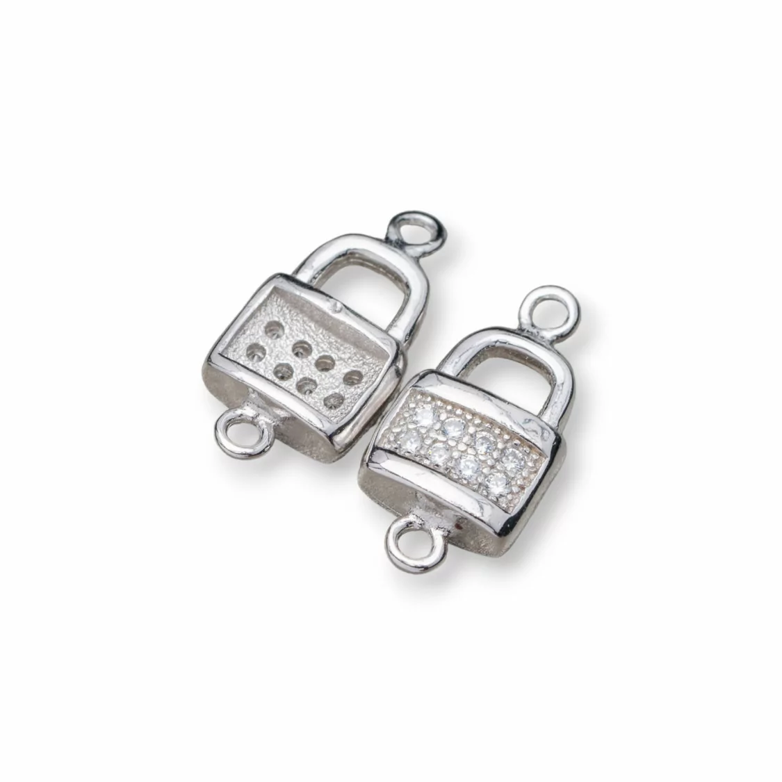 Componente Connettore Di Argento 925 Con Zirconi Con 2 Anellini Lucchetto 6x13mm 10pz-CONNETTORI PAVE' | Worldofjewel.com