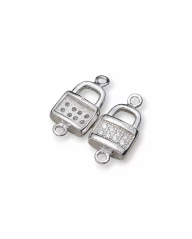 Componente Connettore Di Argento 925 Con Zirconi Con 2 Anellini Lucchetto 6x13mm 10pz-CONNETTORI PAVE' | Worldofjewel.com