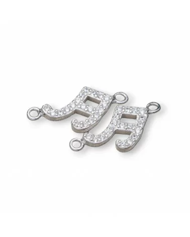 Componente Connettore Di Argento 925 Con Zirconi Con 2 Anellini Nota Musicale 9x16mm 10pz Rodiato-CONNETTORI PAVE' | Worldofjewel.com