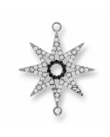 Componente Connettore Di Argento 925 Con Zirconi Stella A 8 Punte Con 2 Anellini 20mm 4pz Rodiato-CONNETTORI PAVE' | Worldofjewel.com