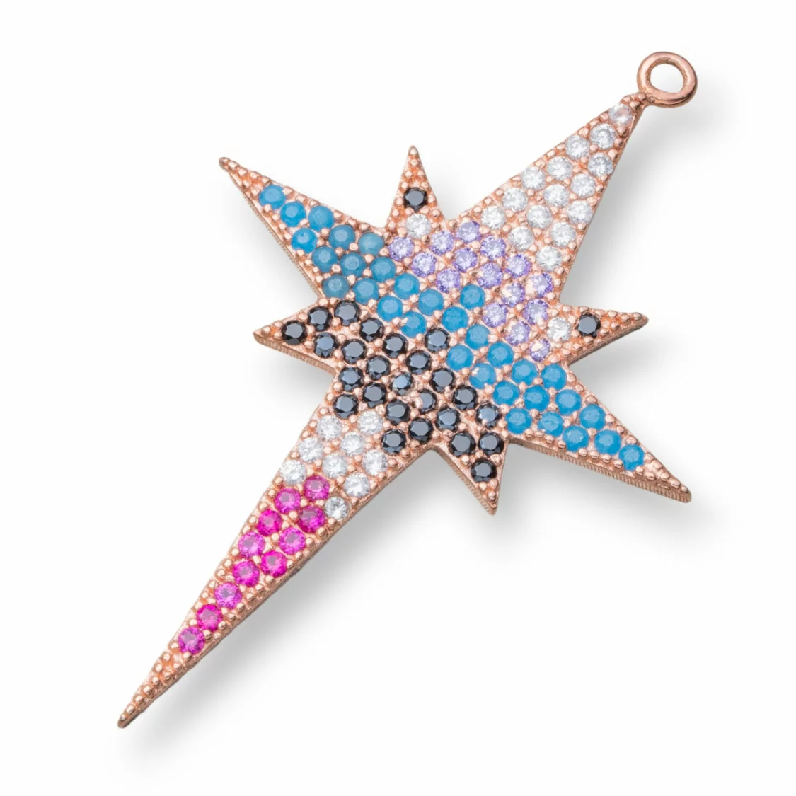 Componente Connettore Di Argento 925 Con Zirconi Micropave Stella Del Nord Con 1 Anellino 27x38mm 2pz Oro Rosa-CONNETTORI PAVE' | Worldofjewel.com