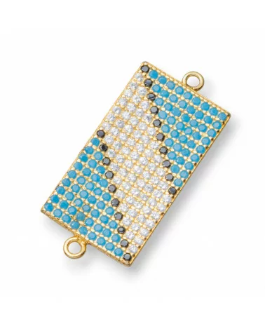 Componente Connettore Di Argento 925 Con Zirconi Rettangolo Pavettato Con 2 Anellini 12x21mm 4pz Dorato-CONNETTORI PAVE' | Worldofjewel.com