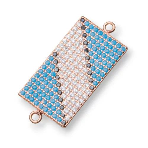 Componente Connettore Di Argento 925 Con Zirconi Rettangolo Pavettato Con 2 Anellini 12x21mm 4pz Oro Rosa-CONNETTORI PAVE' | Worldofjewel.com