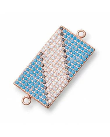 Componente Connettore Di Argento 925 Con Zirconi Rettangolo Pavettato Con 2 Anellini 12x21mm 4pz Oro Rosa-CONNETTORI PAVE' | Worldofjewel.com