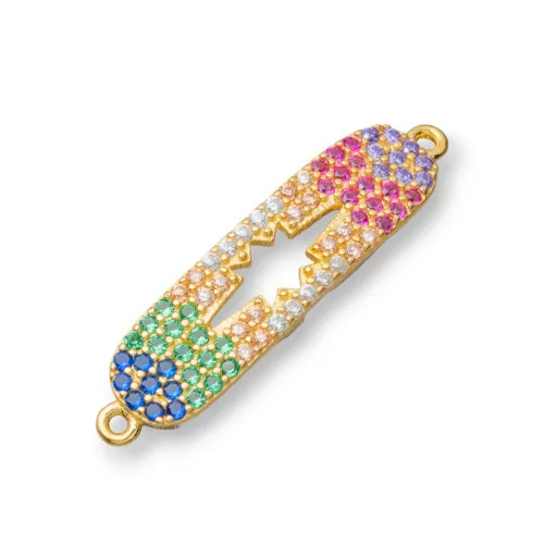 Componente Connettore Di Argento 925 Con Zirconi Targhetta Con 2 Anellini 6x20mm 6pz Dorato-CONNETTORI PAVE' | Worldofjewel.com