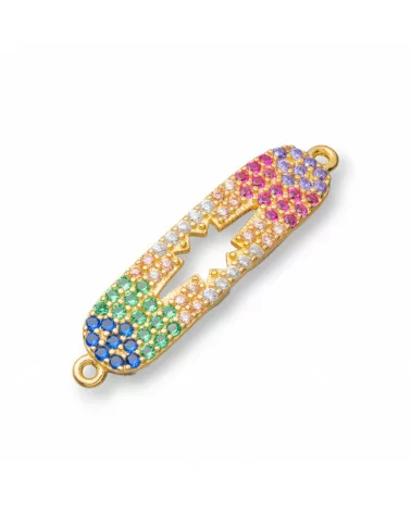 Componente Connettore Di Argento 925 Con Zirconi Targhetta Con 2 Anellini 6x20mm 6pz Dorato-CONNETTORI PAVE' | Worldofjewel.com