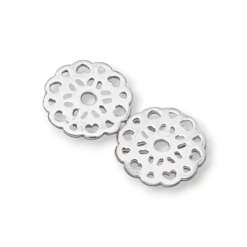 Componente Connettore Di Argento 925 Piastra Tonda Traforata 12mm 10pz Rodiato-CONNETTORI LISCI | Worldofjewel.com