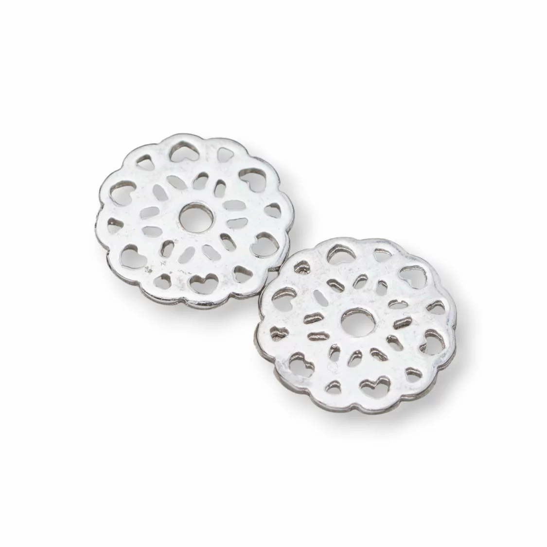 Componente Connettore Di Argento 925 Piastra Tonda Traforata 12mm 10pz Rodiato-CONNETTORI LISCI | Worldofjewel.com