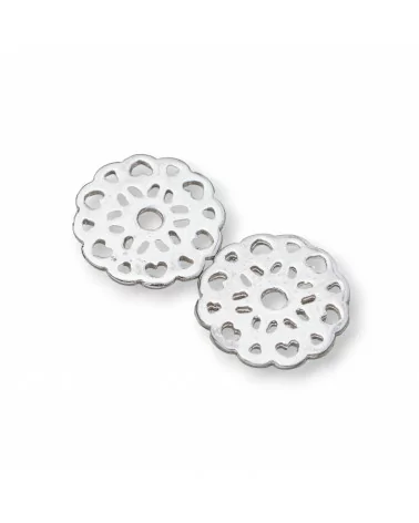 Componente Connettore Di Argento 925 Piastra Tonda Traforata 12mm 10pz Rodiato-CONNETTORI LISCI | Worldofjewel.com