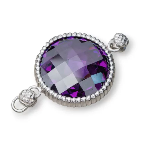 Componente Connettore Di Argento 925 Con Cubic Zirconia Viola Rodiato 22mm 1pz-CONNETTORI A CASTONE | Worldofjewel.com