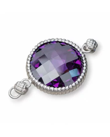 Componente Connettore Di Argento 925 Con Cubic Zirconia Viola Rodiato 22mm 1pz-CONNETTORI A CASTONE | Worldofjewel.com