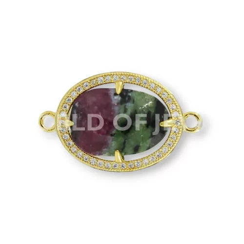 Componente Di Argento 925 Con Zirconi E Rubyzoisite Ovale 15x23mm 3pz-CONNETTORI CON PIETRE | Worldofjewel.com