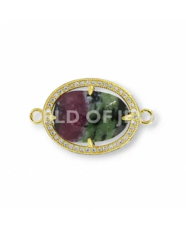 Componente Di Argento 925 Con Zirconi E Rubyzoisite Ovale 15x23mm 3pz-CONNETTORI CON PIETRE | Worldofjewel.com