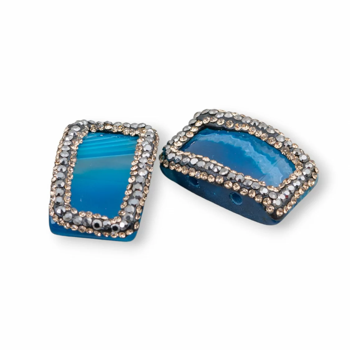 Componente Di Agata Con Marcasite Strass 2pz 16x26mm Blu-COMPONENTI DI PIETRE DURE | Worldofjewel.com