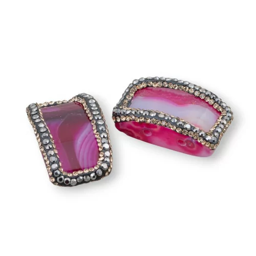 Componente Di Agata Con Marcasite Strass 2pz 16x26mm Fucsia-COMPONENTI DI PIETRE DURE | Worldofjewel.com