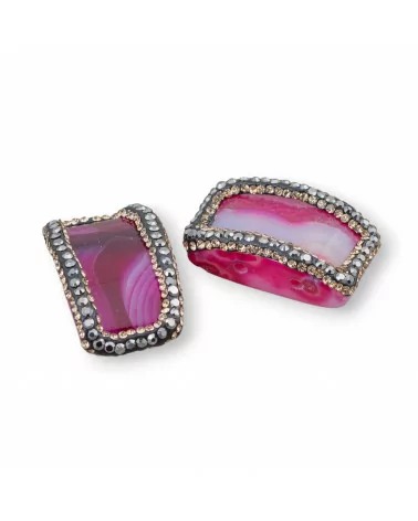 Componente Di Agata Con Marcasite Strass 2pz 16x26mm Fucsia-COMPONENTI DI PIETRE DURE | Worldofjewel.com