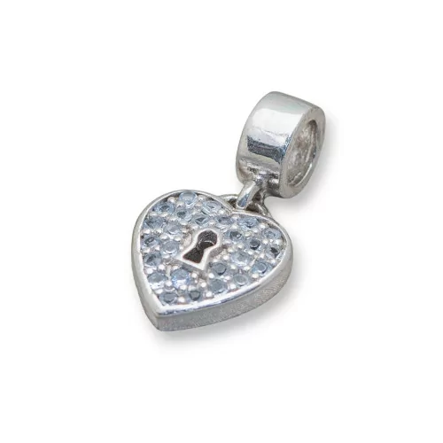 Componente Di Argento 925 Con Zirconi Charms Cuore 10mm 3pz Rodiato Azzurro-ARGENTO 925 DESIGN ITALY | Worldofjewel.com