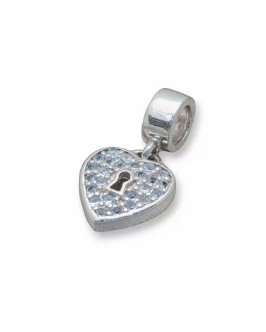 Componente Di Argento 925 Con Zirconi Charms Cuore 10mm 3pz Rodiato Azzurro-ARGENTO 925 DESIGN ITALY | Worldofjewel.com