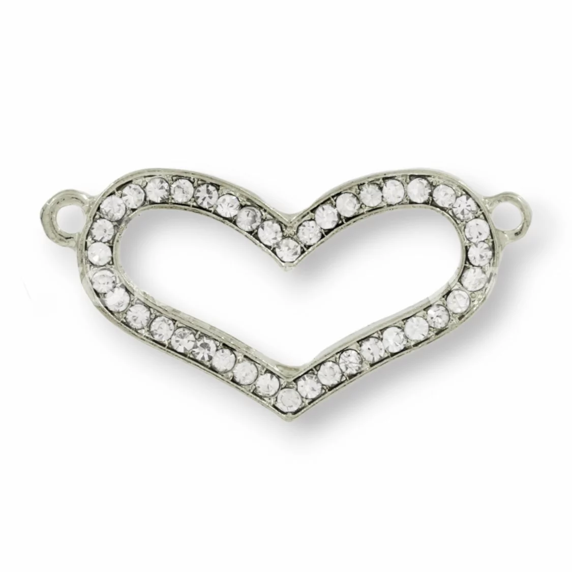 Componente Di Ottone Con Strass Distanziatore Cuore 37x19mm 25pz Argentato-CONNETTORI CON STRASS | Worldofjewel.com