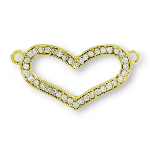 Componente Di Ottone Con Strass Distanziatore Cuore 37x19mm 25pz Dorato-CONNETTORI CON STRASS | Worldofjewel.com