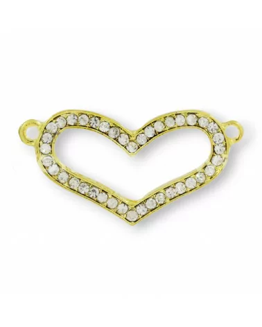 Componente Di Ottone Con Strass Distanziatore Cuore 37x19mm 25pz Dorato-CONNETTORI CON STRASS | Worldofjewel.com