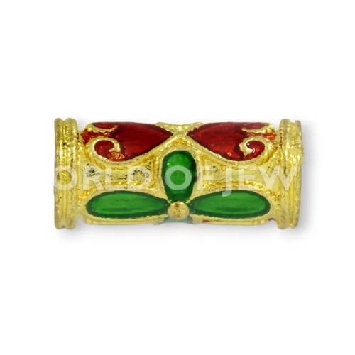 Componente Di Ottone Smaltato Cloisonne' Tubo 13x06mm 40pz Dorato-CONNETTORI LISCI | Worldofjewel.com