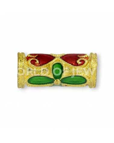 Componente Di Ottone Smaltato Cloisonne' Tubo 13x06mm 40pz Dorato-CONNETTORI LISCI | Worldofjewel.com