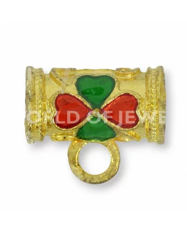 Componente Di Ottone Smaltato Cloisonne' Tubo Con Anellino 07x12mm 40pz Dorato-CONNETTORI LISCI | Worldofjewel.com