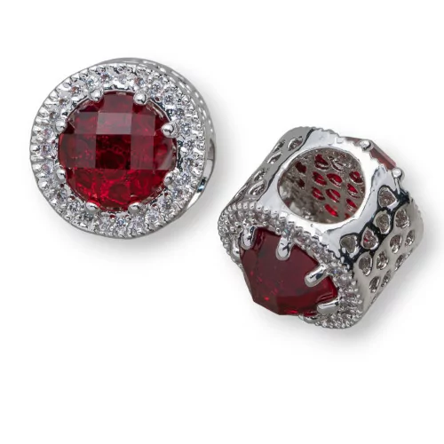 Componente Di Ottone Foro Largo Con Cristalli E Strass 11mm Foro Da 5,5mm 6pz Ruby Rodiato-CONNETTORE FORO LARGO | Worldofjewel.com