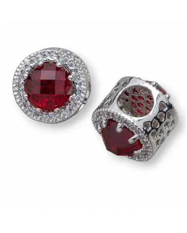 Componente Di Ottone Foro Largo Con Cristalli E Strass 11mm Foro Da 5,5mm 6pz Ruby Rodiato-CONNETTORE FORO LARGO | Worldofjewel.com