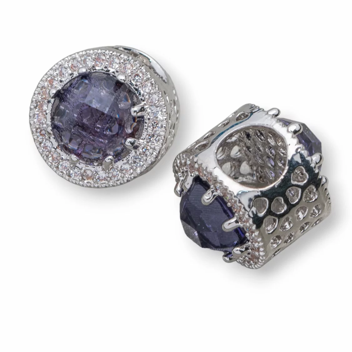 Componente Di Ottone Foro Largo Con Cristalli E Strass 11mm Foro Da 5,5mm 6pz Viola Rodiato-CONNETTORE FORO LARGO | Worldofjewel.com