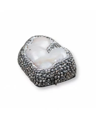 Componente Di Perle Di Fiume Con Strass Marcasite 30x45mm-COMPONENTI DI PIETRE DURE | Worldofjewel.com