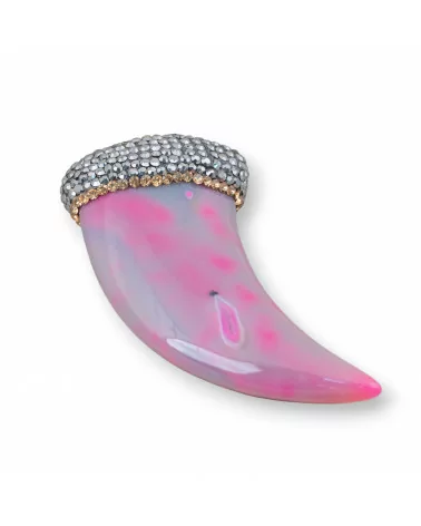 Componente Pendente Di Agata Con Marcasite Strass Cornetto 55mm 1pz-CIONDOLI DI PIETRE DURE | Worldofjewel.com