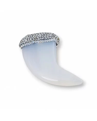 Componente Pendente Di Agata Con Marcasite Strass Cornetto 55mm 1pz MOD6-CIONDOLI DI PIETRE DURE | Worldofjewel.com