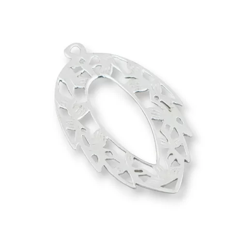 Componente Pendente Di Argento 925 Filigrana Forata Foglia 23x38mm 4pz Rodiato-CONNETTORI LISCI | Worldofjewel.com