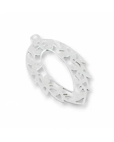 Componente Pendente Di Argento 925 Filigrana Forata Foglia 23x38mm 4pz Rodiato-CONNETTORI LISCI | Worldofjewel.com