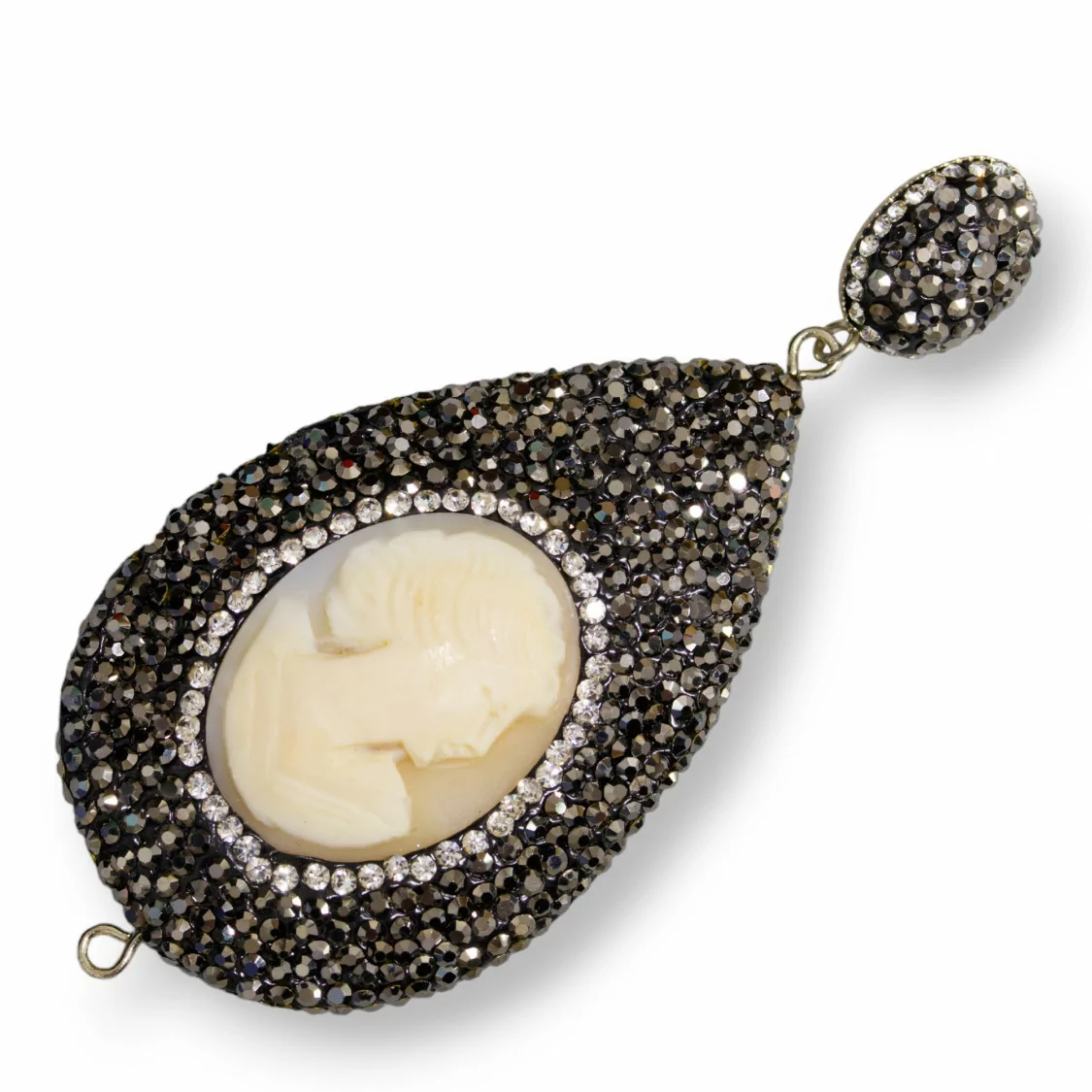 Componenti Base Per Pendente Di Marcasite Strass E Cammeo Italiano 35x70mm 1pz-COMPONENTI DI PIETRE DURE | Worldofjewel.com