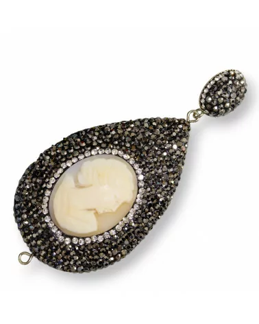 Componenti Base Per Pendente Di Marcasite Strass E Cammeo Italiano 35x70mm 1pz-COMPONENTI DI PIETRE DURE | Worldofjewel.com