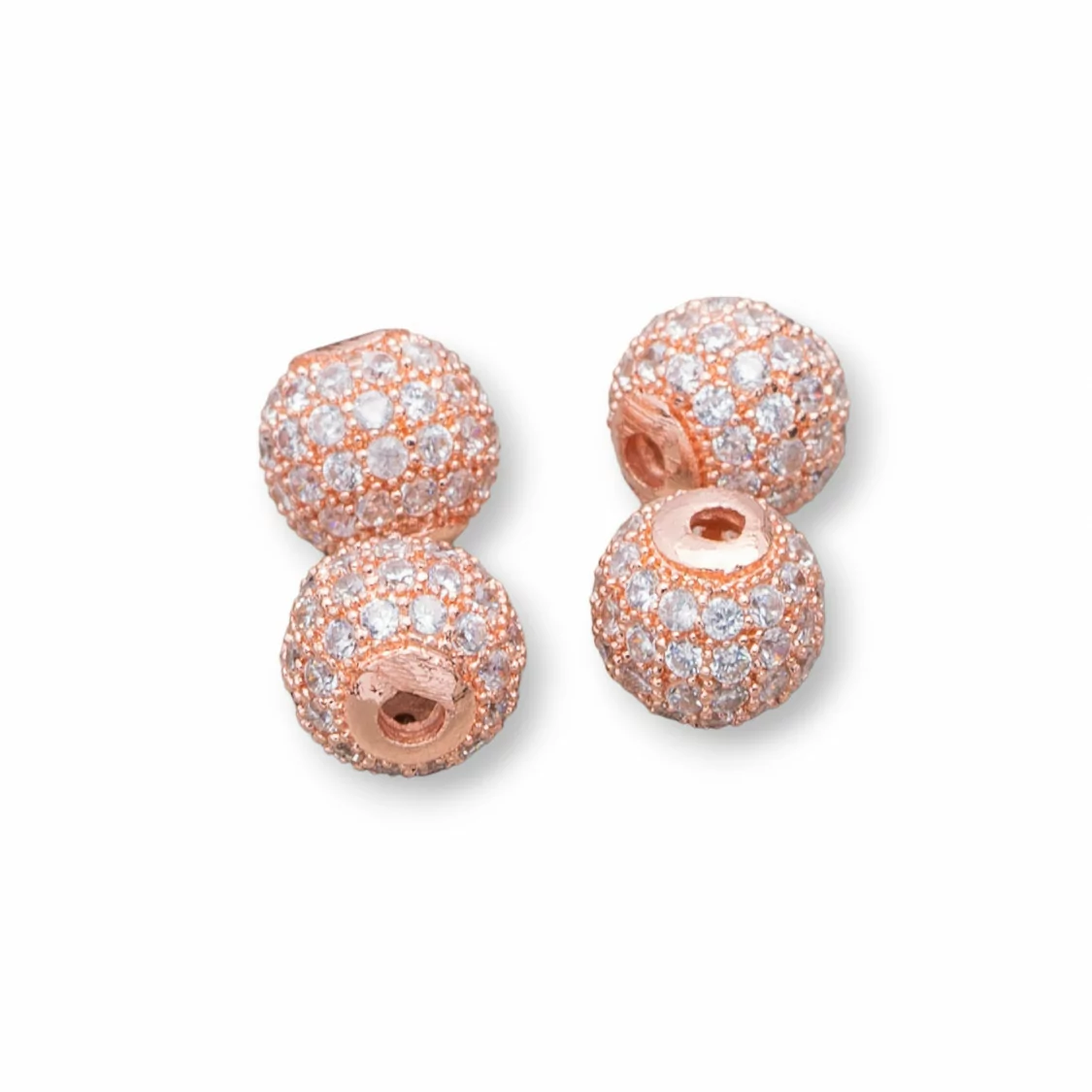 Componenti Di Ottone Con Zirconi Pallina Sfera 8mm 10pz Oro Rosa Con Zirconi Bianchi-PALLINE ZIRCONATE | Worldofjewel.com